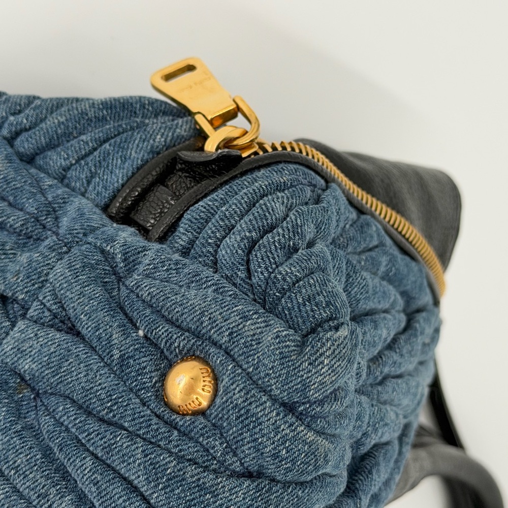 Miu Miu Denim Satchel w/ Black Leather Trim and Gold Hardware w/COA - Picture 10 of 16